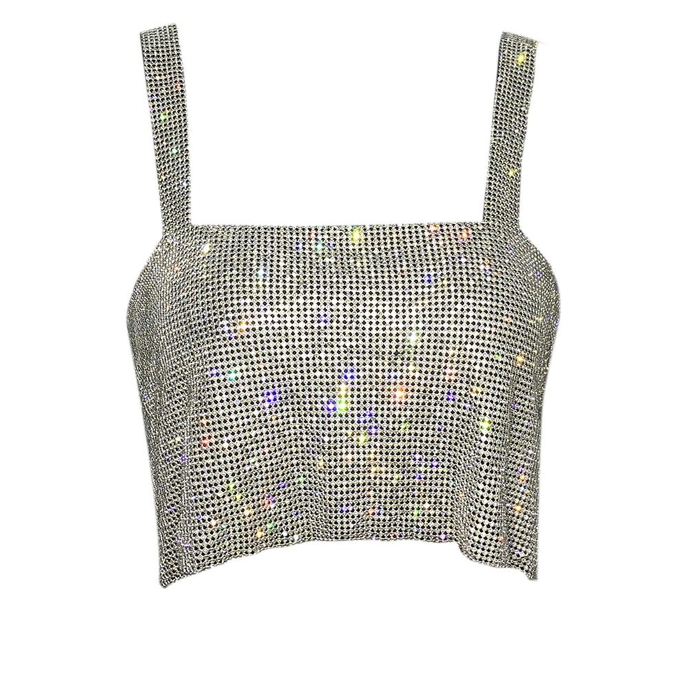 4642 Sexy Sparkly Crystal Rhinestone Rave Crop Top Sleeveless Body Chain